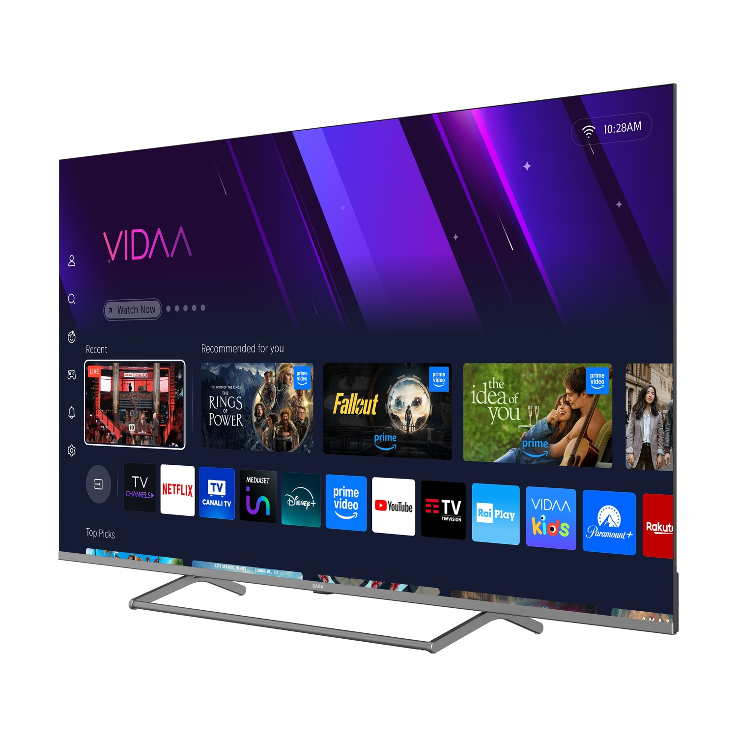 Una TV moderna con sistema operativo VIDAA e varie icone di app di streaming.