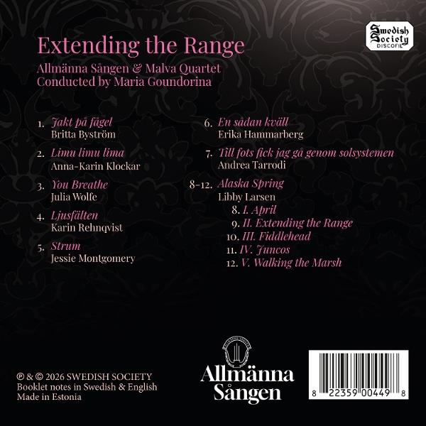 Albumcover mit Titelliste für 'Extending the Range' von Allmänna Sången & Malva Quartet.