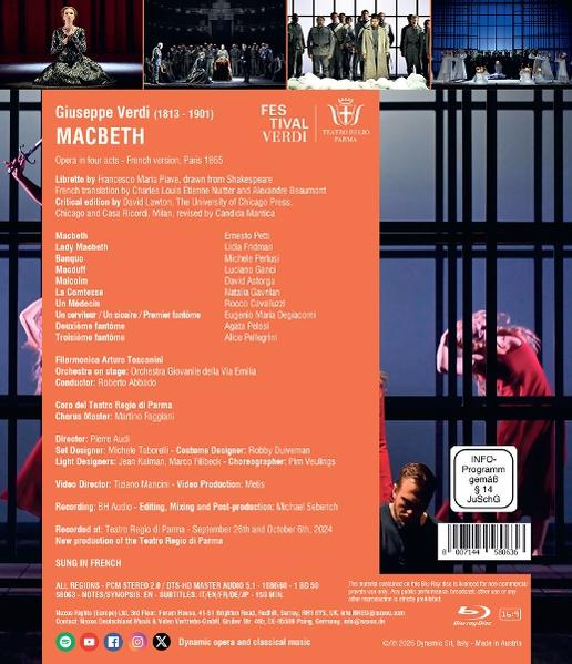Blu-ray-Hülle für Verdis Macbeth mit Szenen und Besetzungsliste.