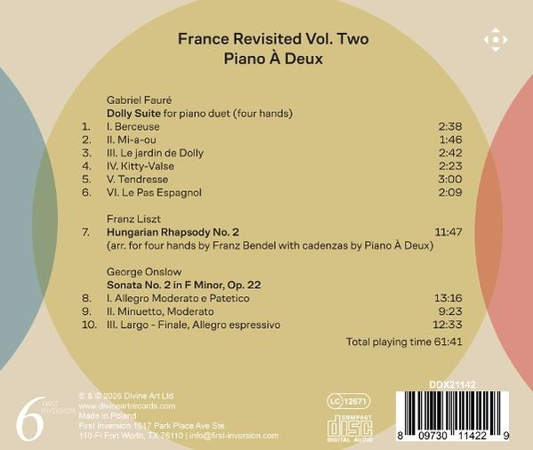 Rückseite einer CD mit Titelliste für Klavier zu vier Händen, Komponisten und Titeln.