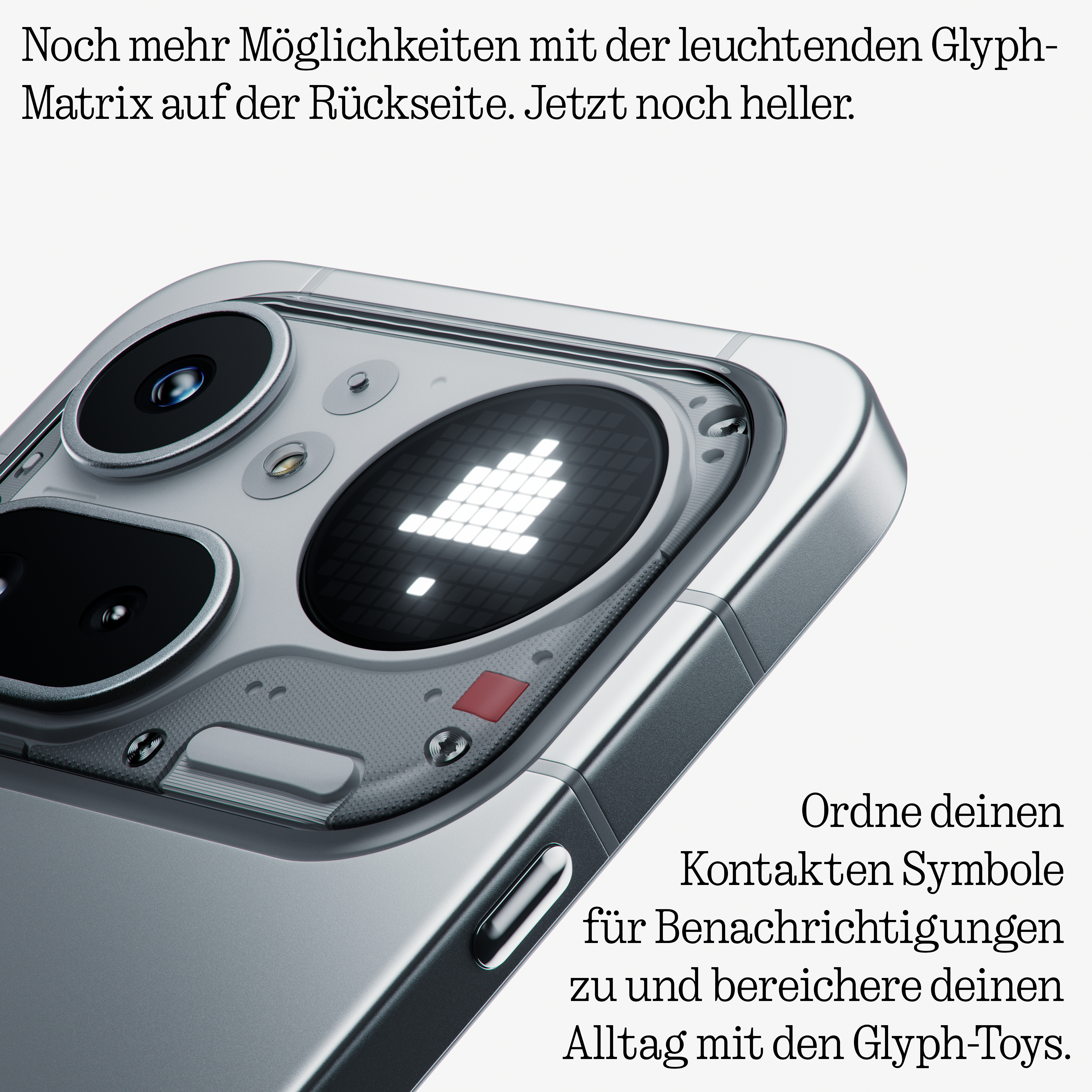 Retro di uno smartphone con matrice Glyph luminosa e fotocamere.