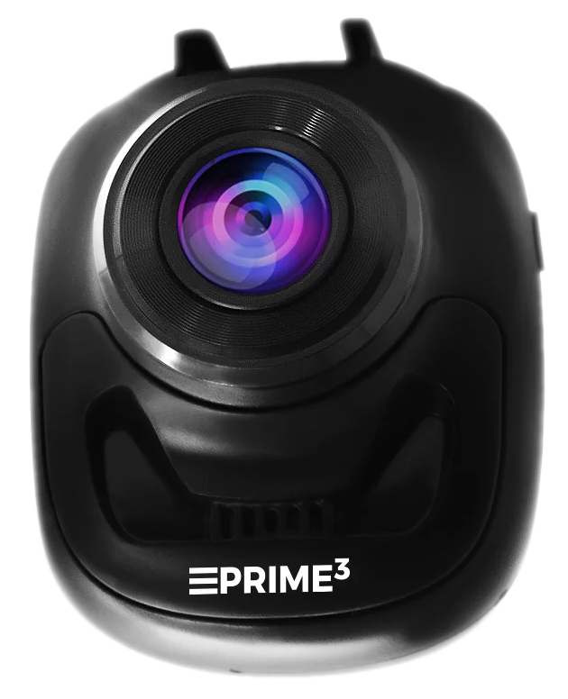 Kompaktowa czarna kamera z logo PRIME3 i kolorowym obiektywem.