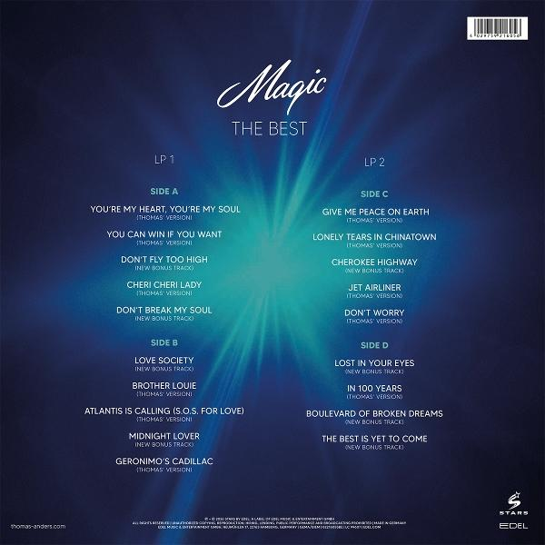 Rückseite einer LP-Hülle mit dem Titel "Magic The Best", Trackliste für LP 1 und LP 2.