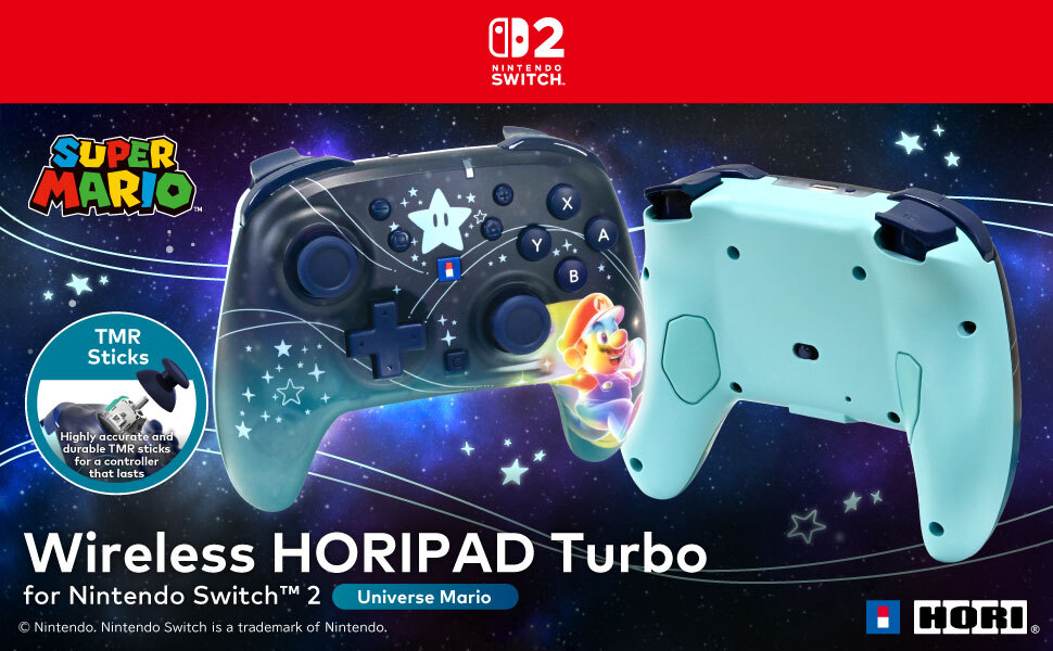 Un controller Super Mario per Nintendo Switch con design stellato e Mario.