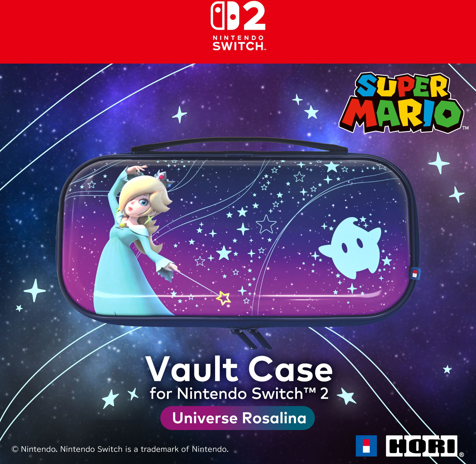 Étui Vault pour Nintendo Switch avec Rosalina et logo Super Mario sur fond étoilé.