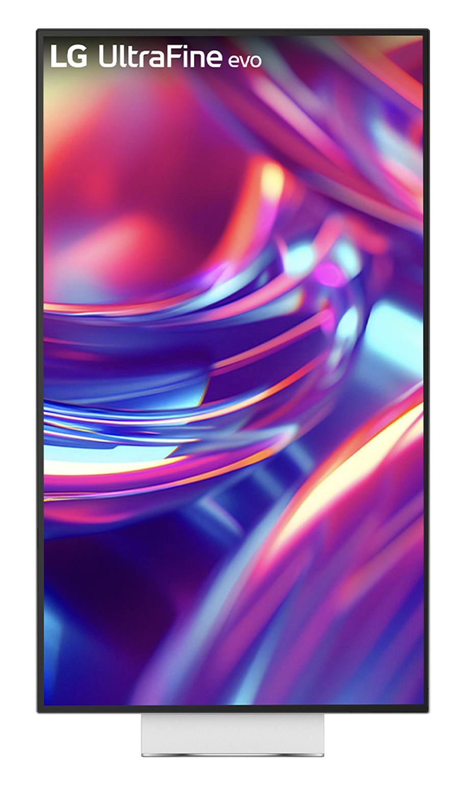 Monitor LG UltraFine evo wyświetlający abstrakcyjne, kolorowe tło.