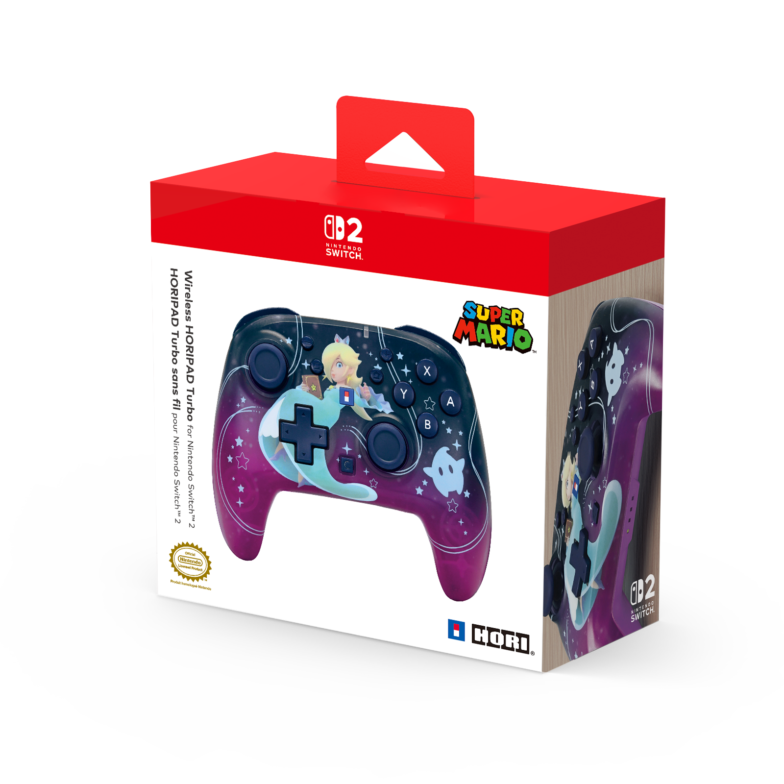 Rosalina ve Super Mario logolu Nintendo Switch kontrol cihazı kutusu.