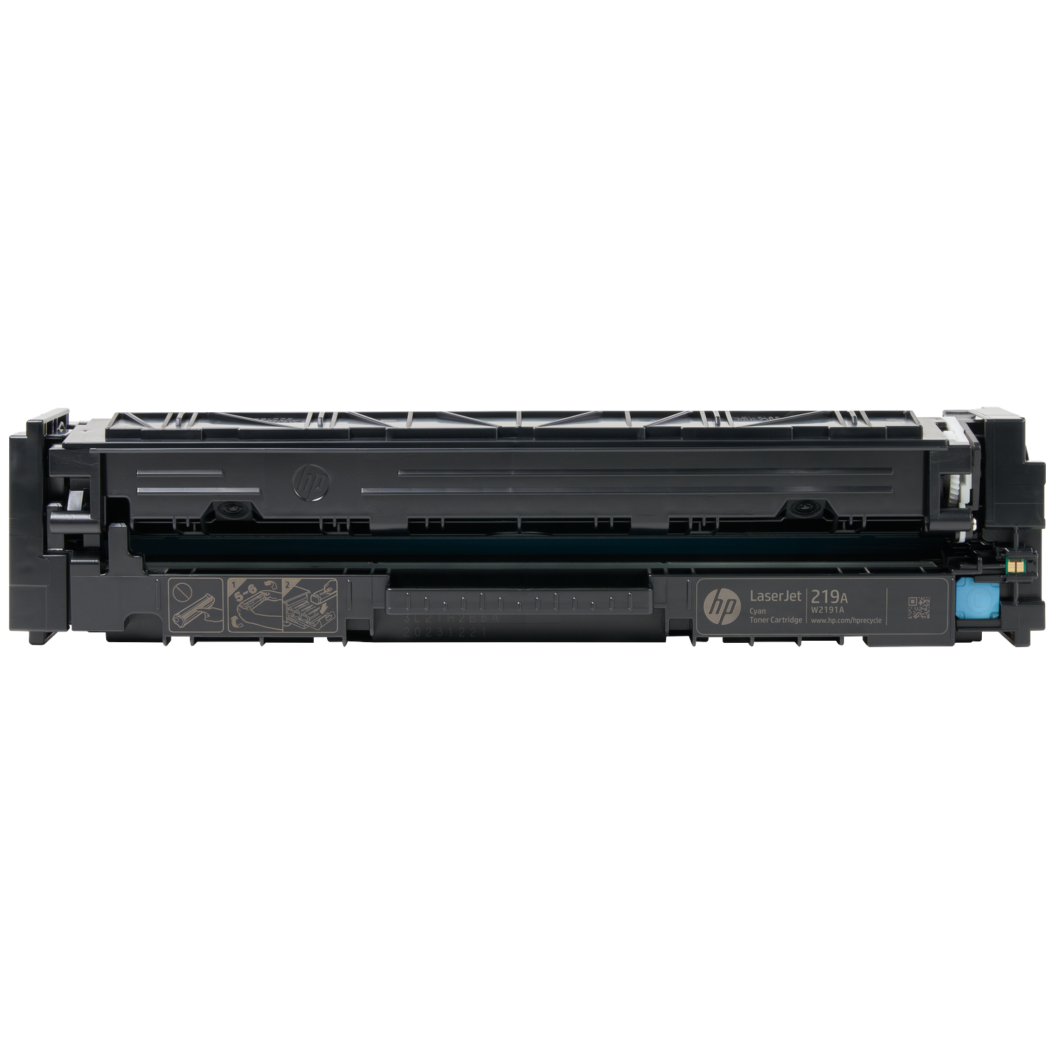 Black HP LaserJet 219A Cyan toner cartridge.