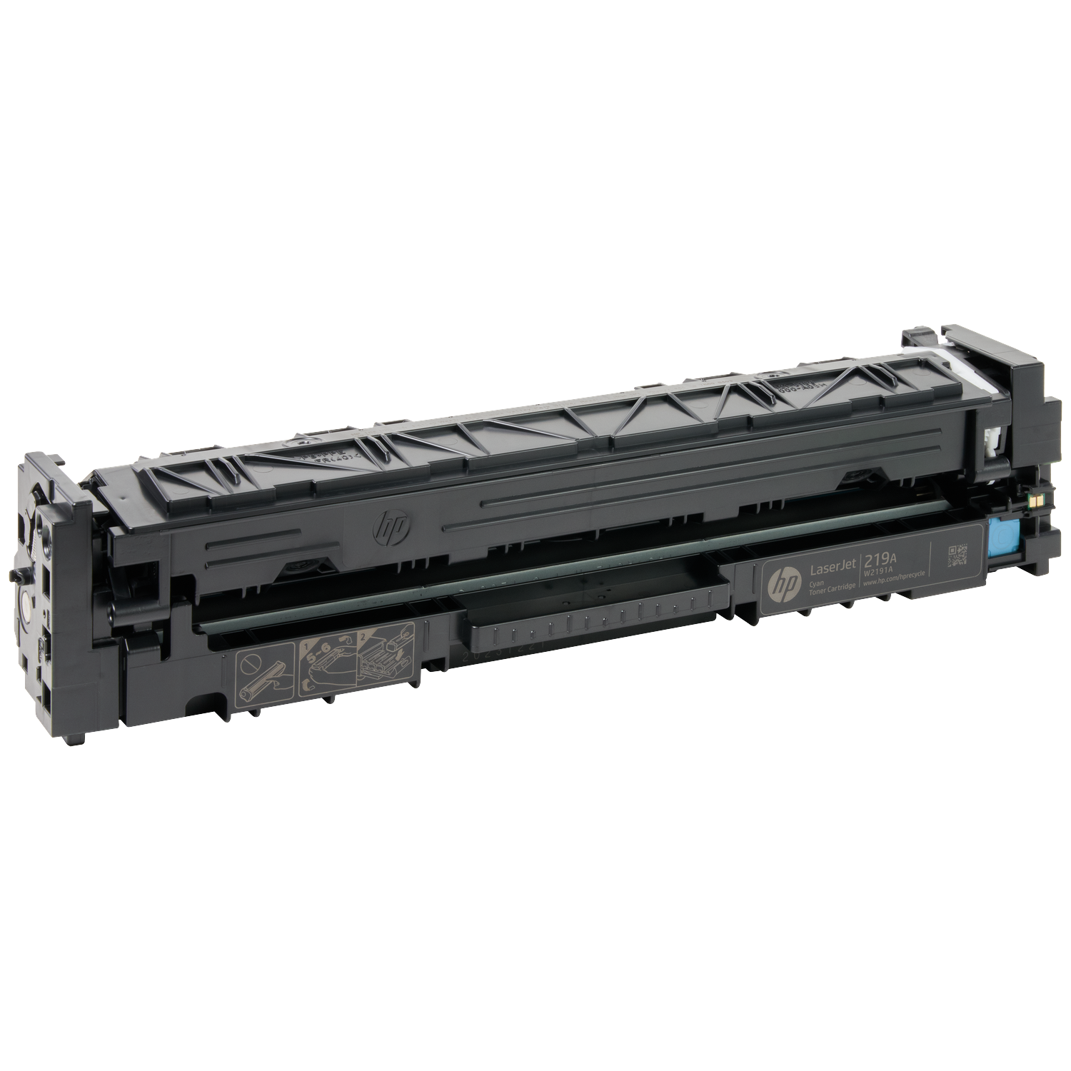 Black HP LaserJet 219A Cyan Toner Cartridge on a white background.