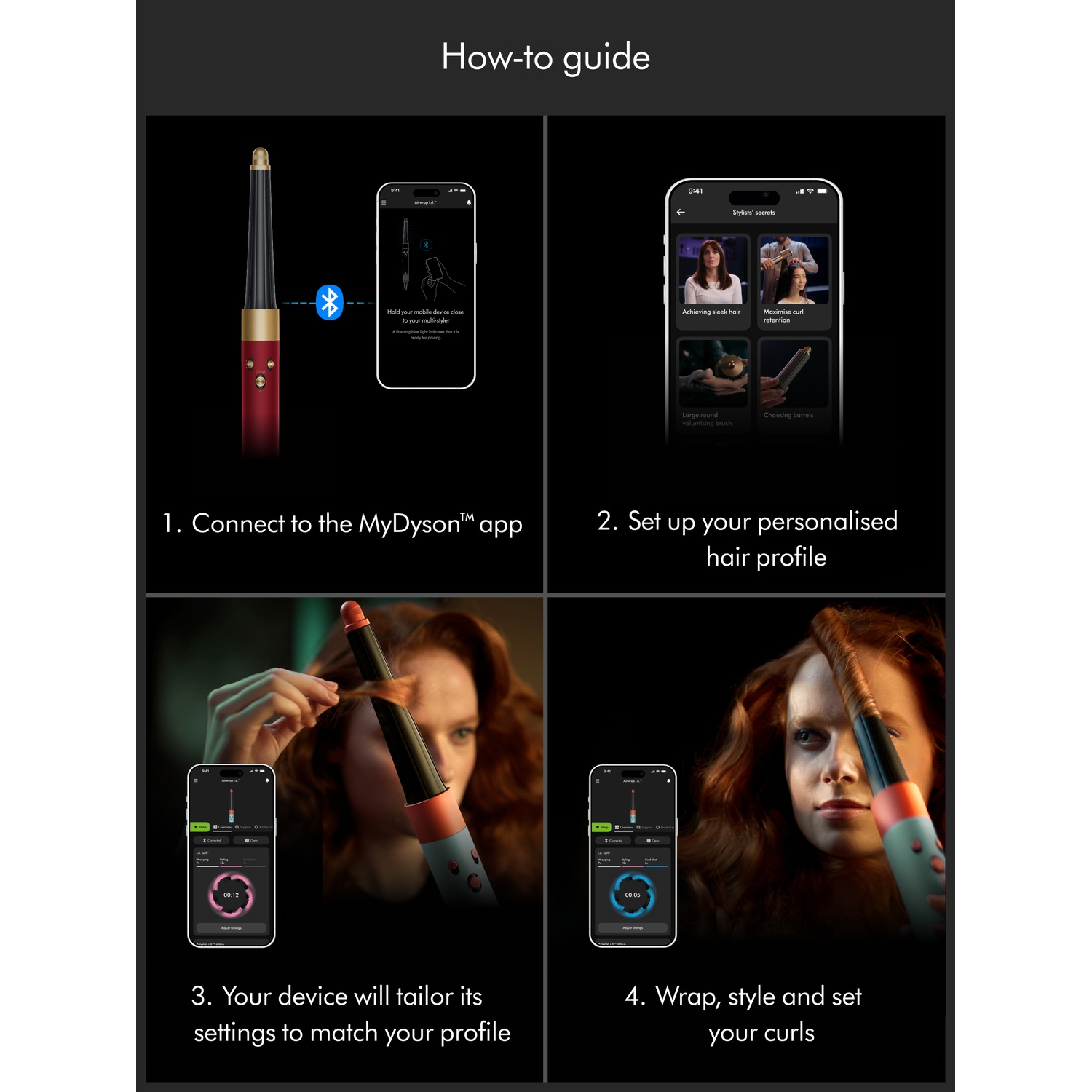 Guida: Collega lo styler Dyson, crea profilo, regola e acconcia.
