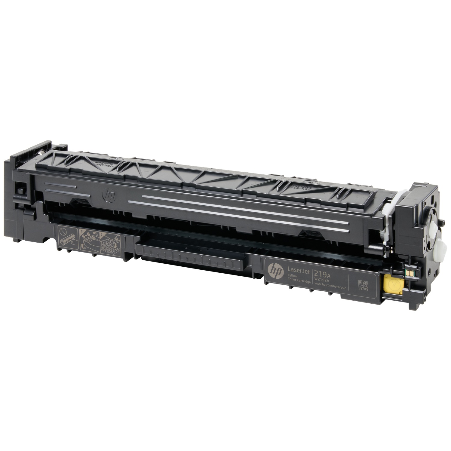 A black HP LaserJet 219A yellow toner cartridge is shown on a white background.