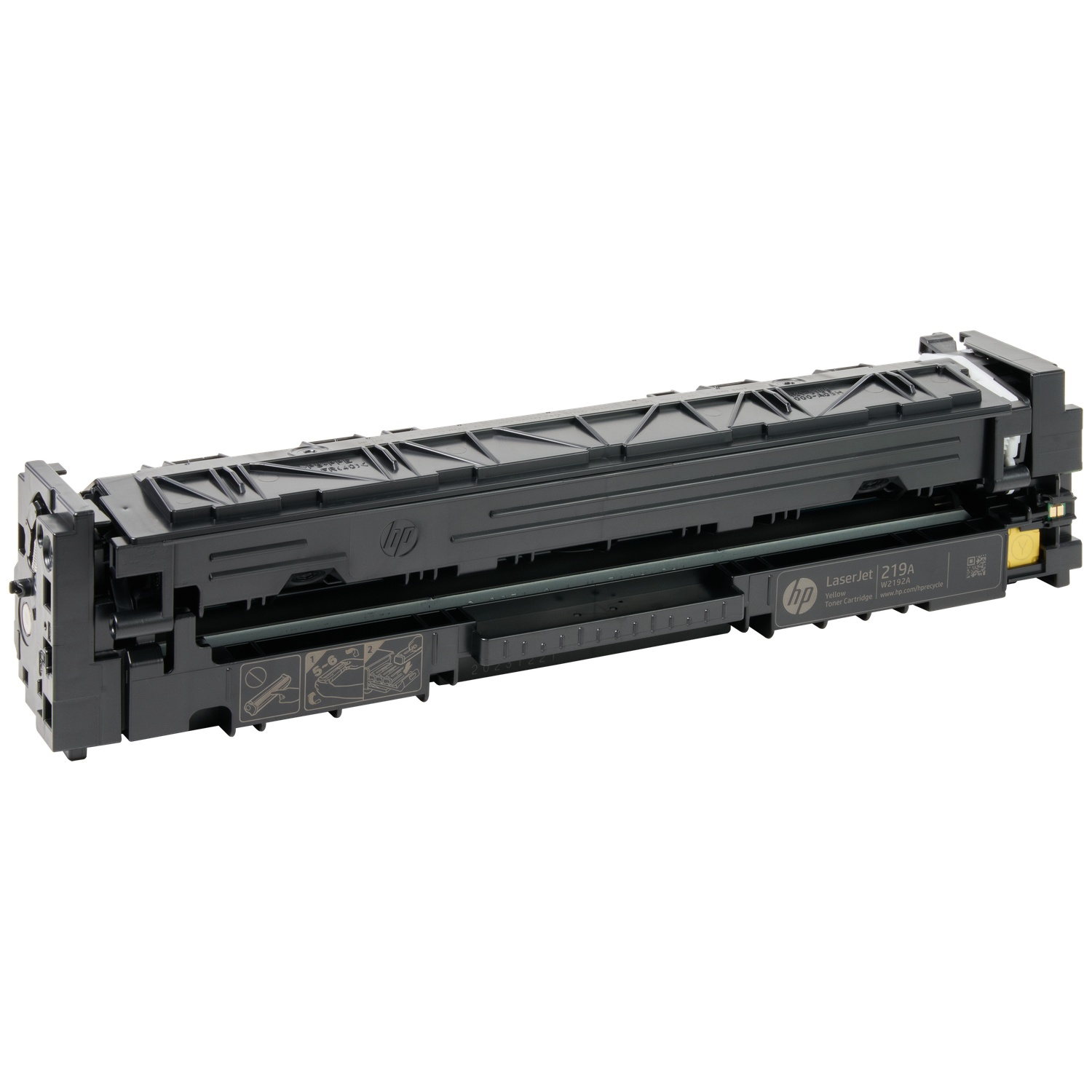 Black HP LaserJet 219A yellow toner cartridge with side warning symbols.