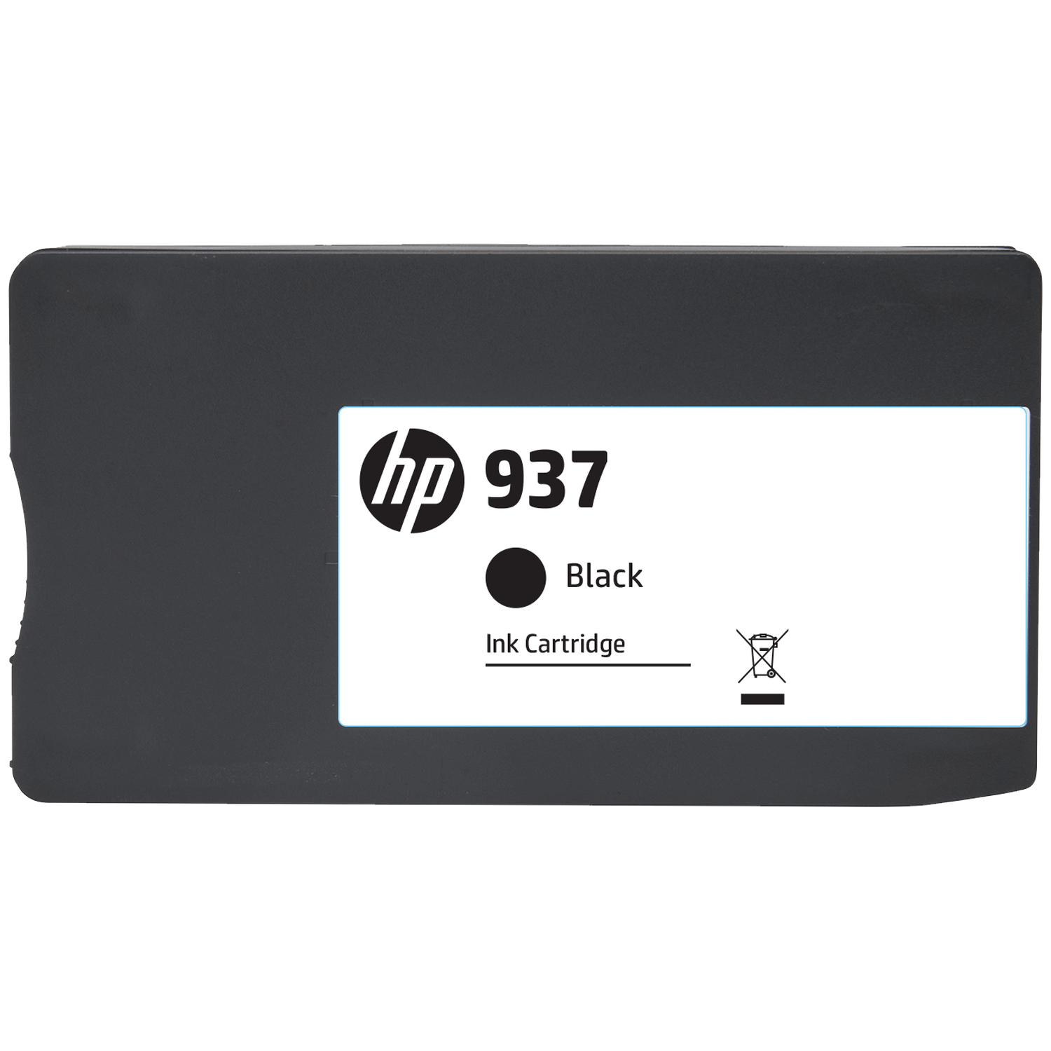 Zwarte HP 937 inktcartridge met HP logo en e-waste symbool.