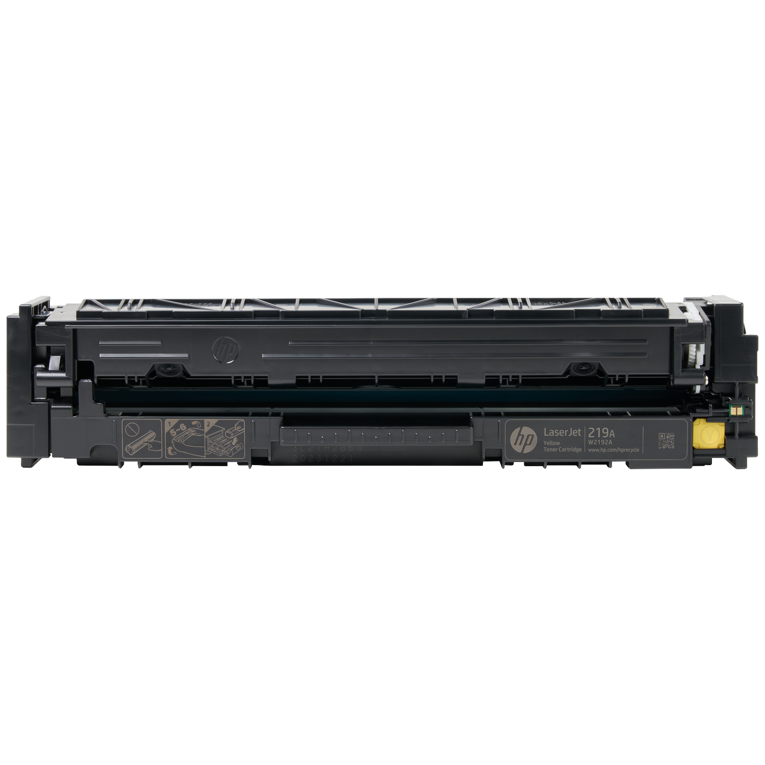 A yellow HP LaserJet 219A toner cartridge, model W2192A, with a QR code.