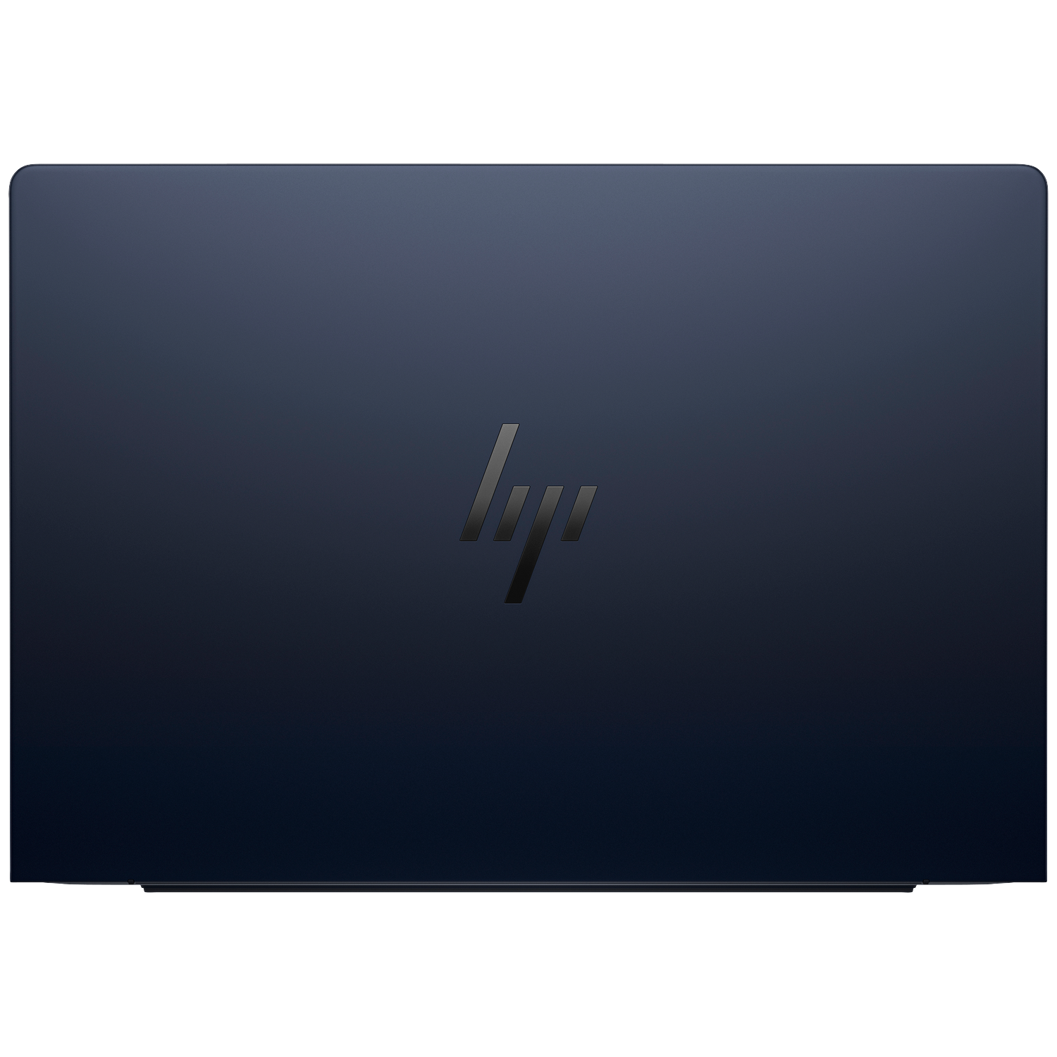 Dark blue laptop with a silver-gray HP logo in the center.