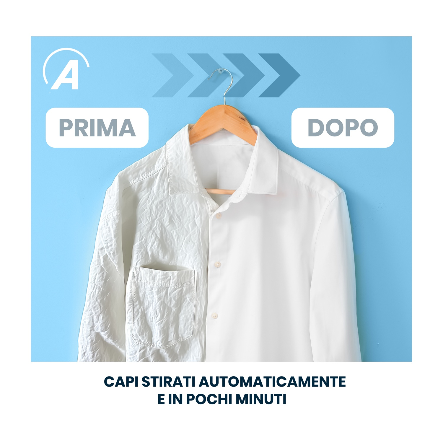 Confronto prima e dopo di una camicia stropicciata rispetto a una liscia.