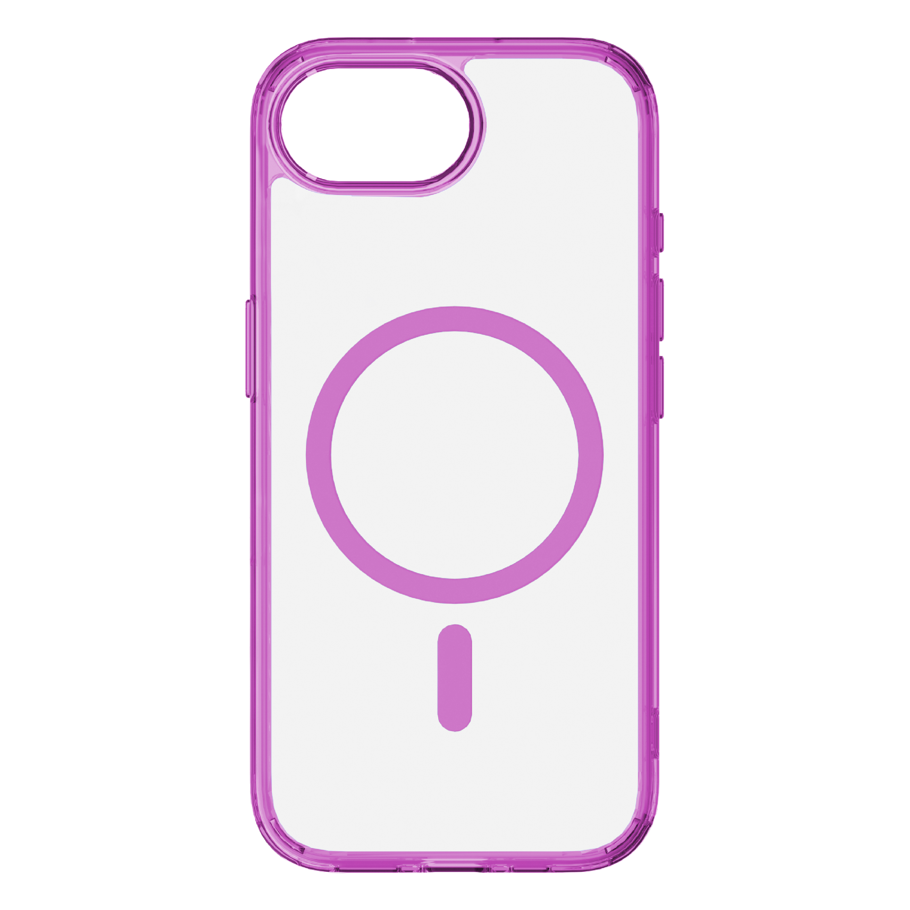 Funda transparente para teléfono con borde rosa y anillo magnético.