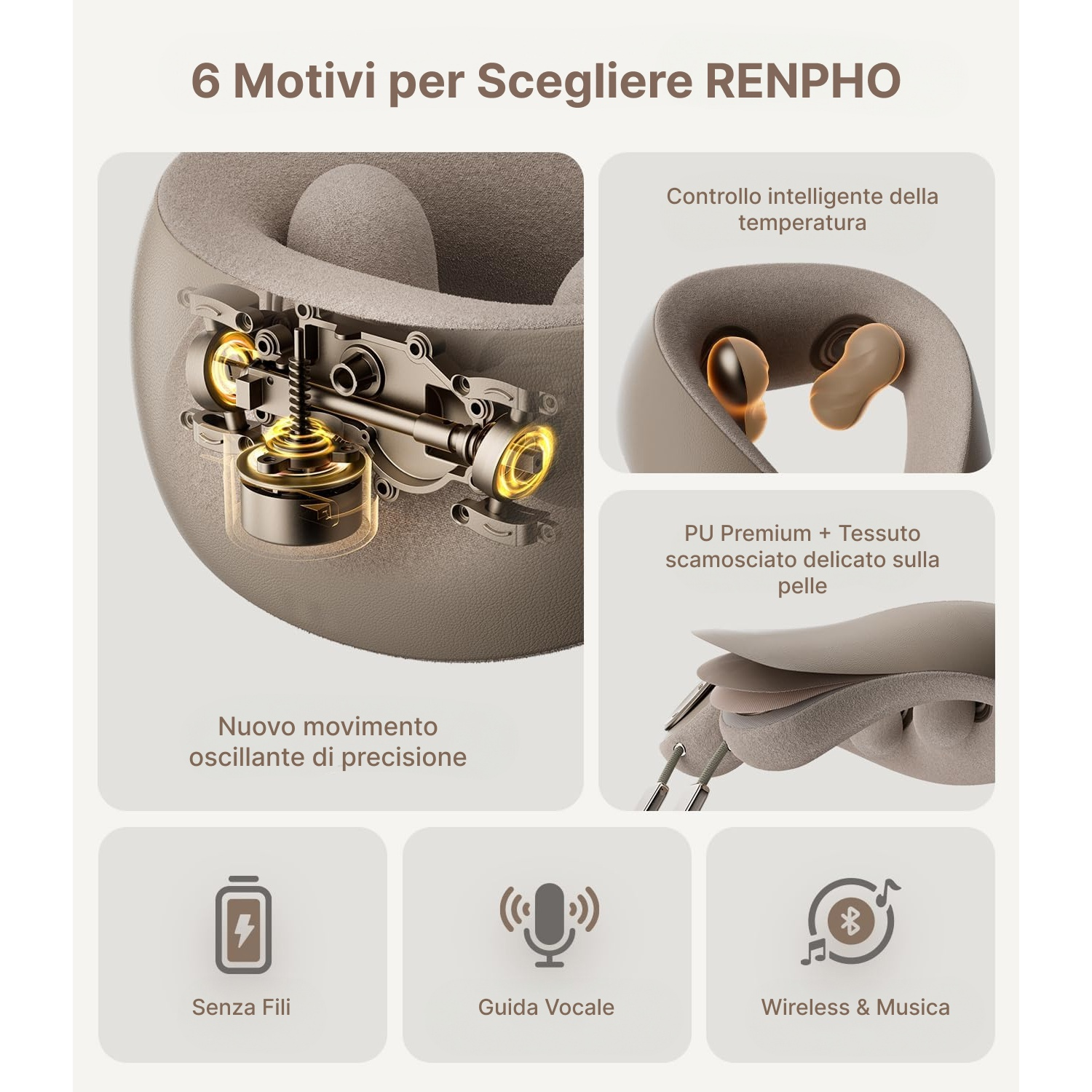 6 Motivi RENPHO: Oscillazione precisa, controllo temp, pelle PU, senza fili.