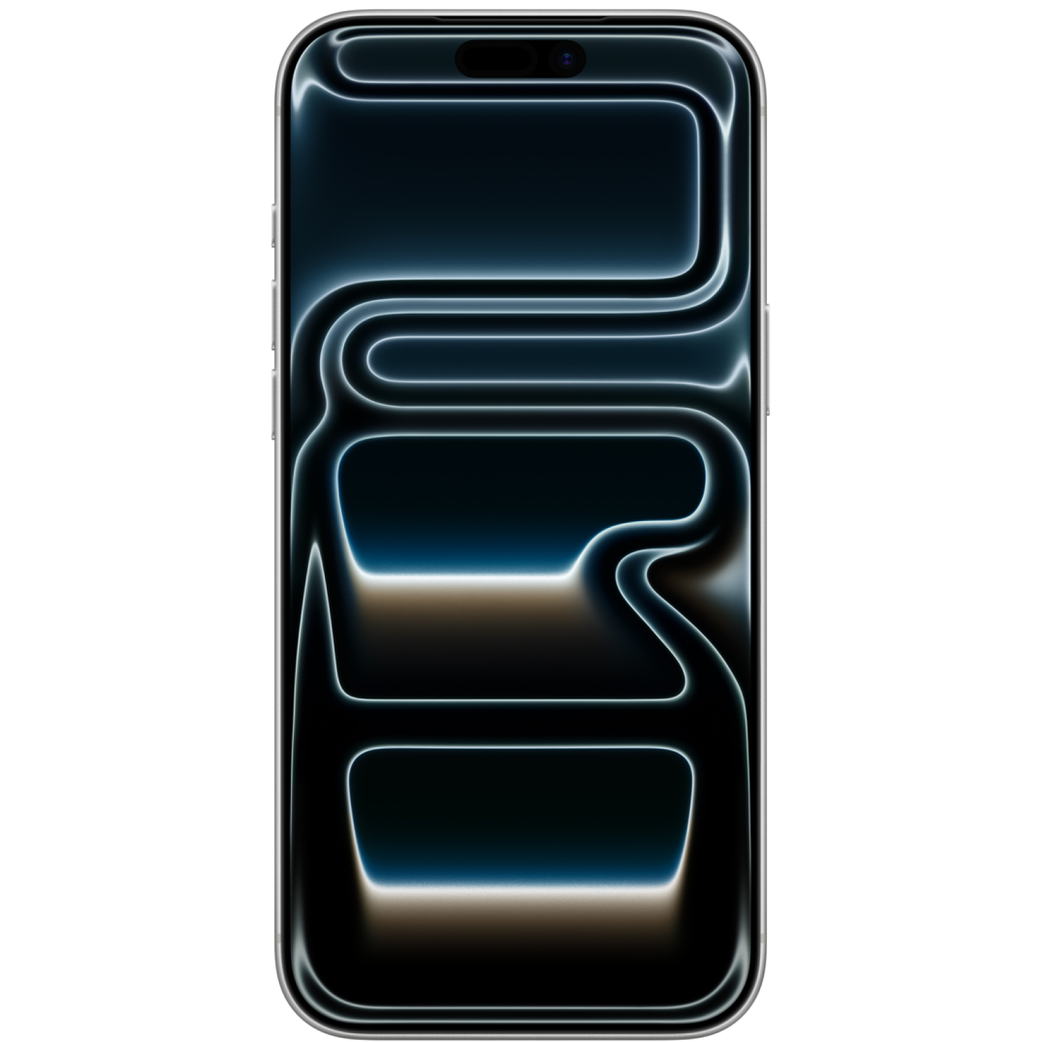 A dark smartphone featuring an abstract, neon blue pattern on its screen.