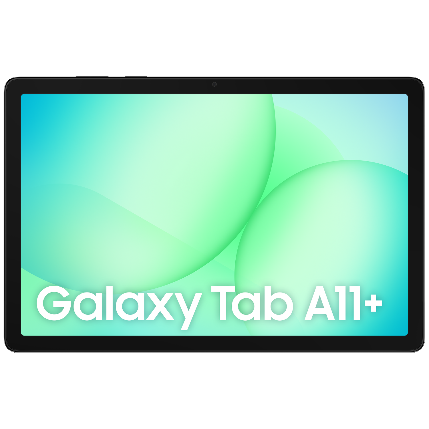 Een zwarte tablet met "Galaxy Tab A11+" op het scherm.