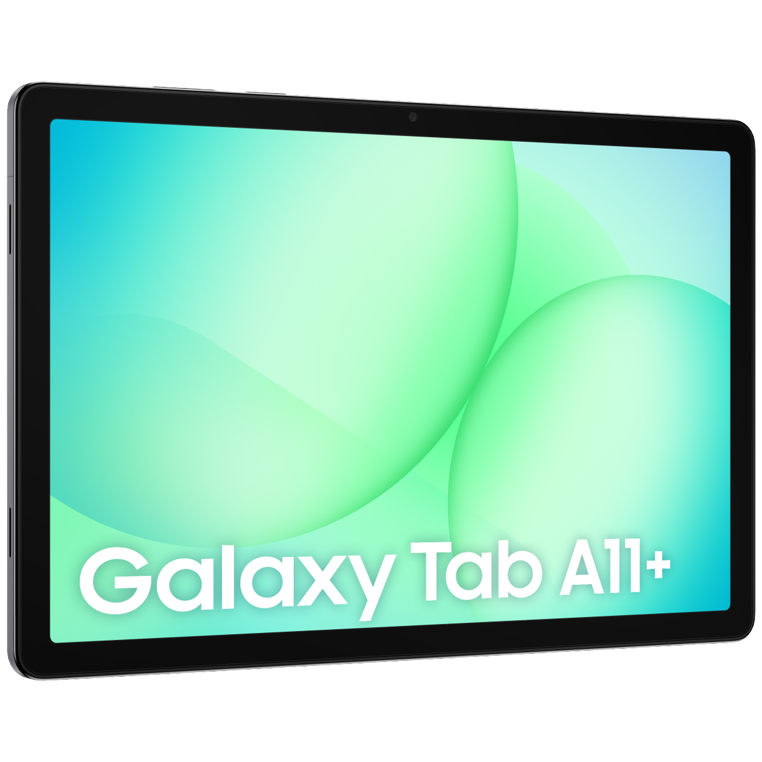Een zwarte tablet met "Galaxy Tab A11+" op het scherm.