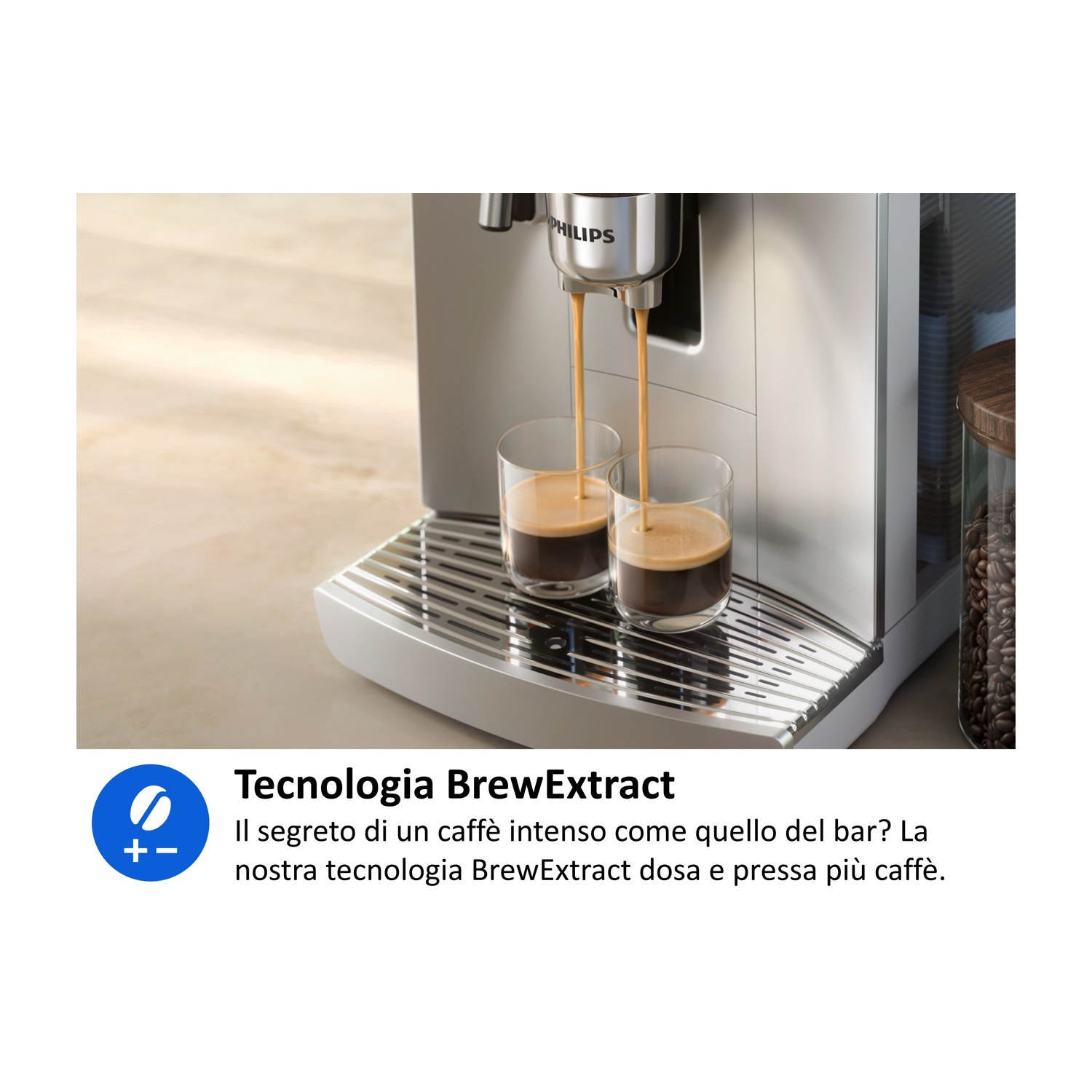 Macchina da caffè prepara due espressi in bicchieri. Primo piano.