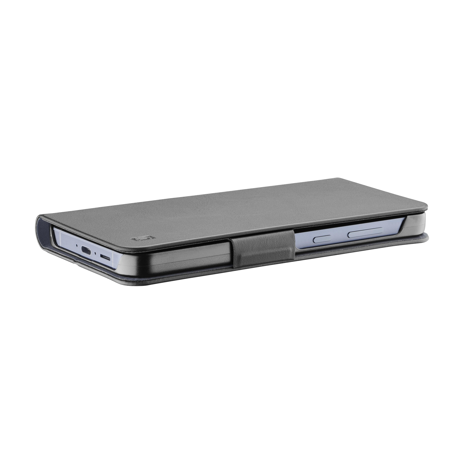 Custodia a libro grigia per telefono con chiusura magnetica, protegge uno smartphone.