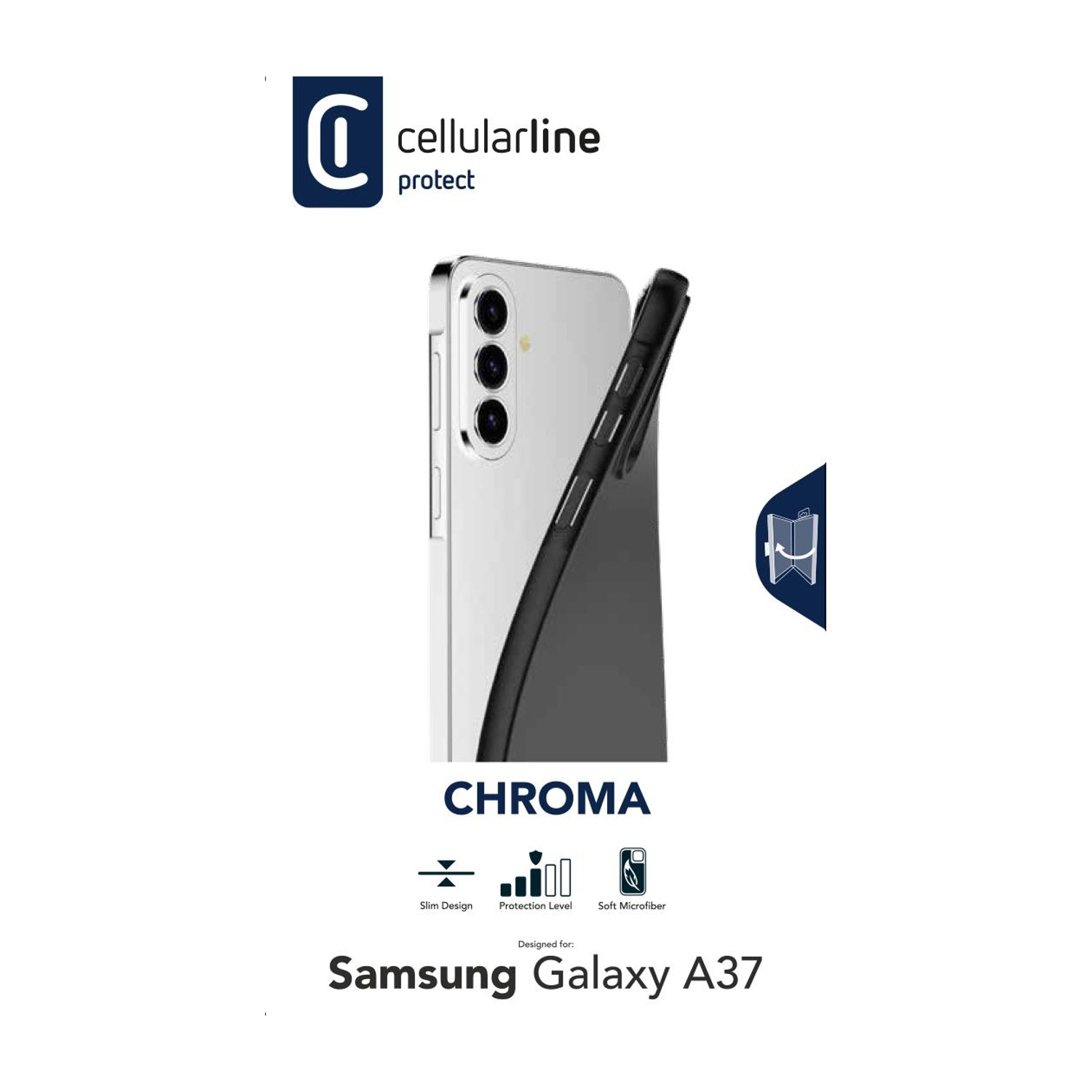 Custodia Cellularline CHROMA per Samsung Galaxy A37, sottile, protettiva, microfibra.