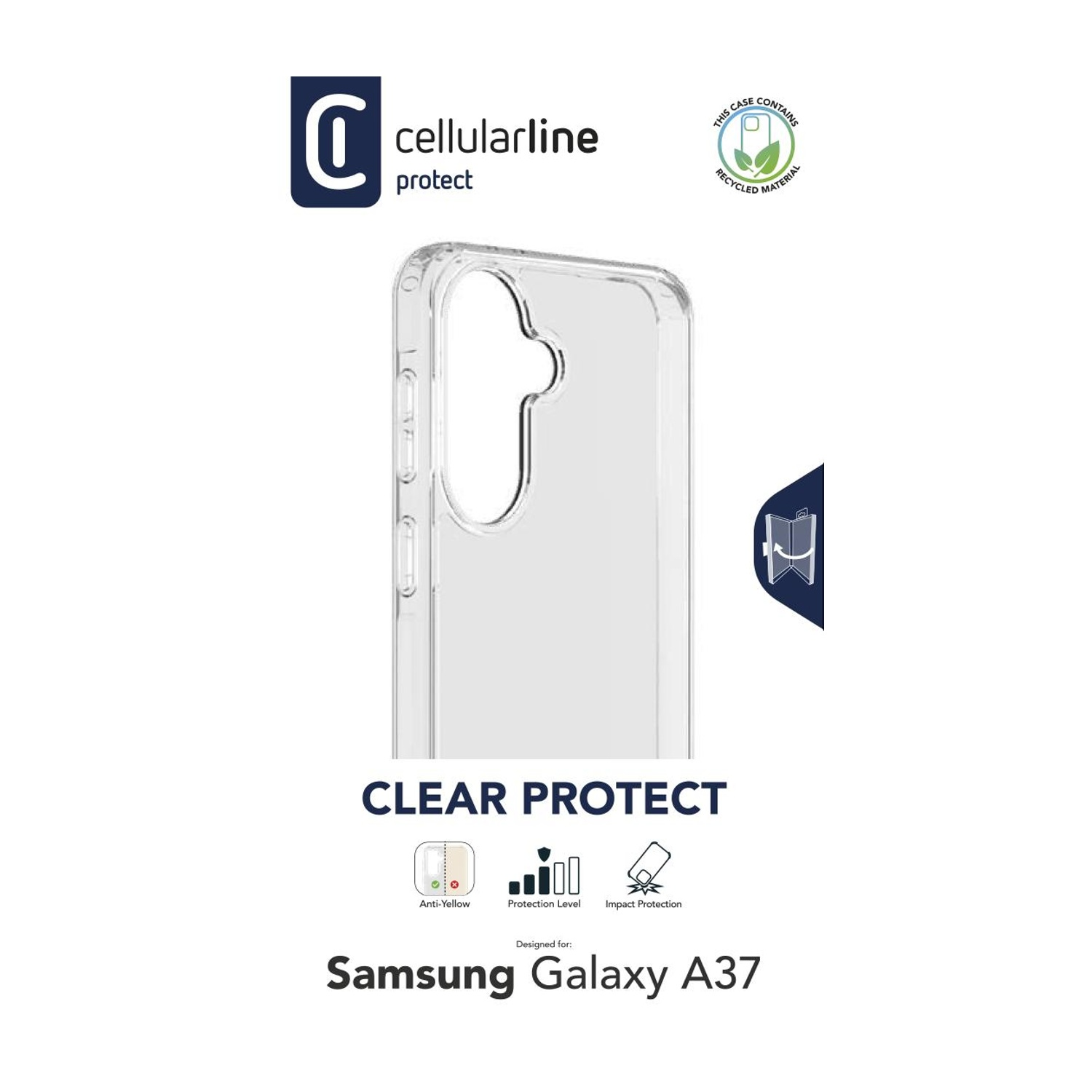Custodia protettiva trasparente per Samsung Galaxy A37 con logo.