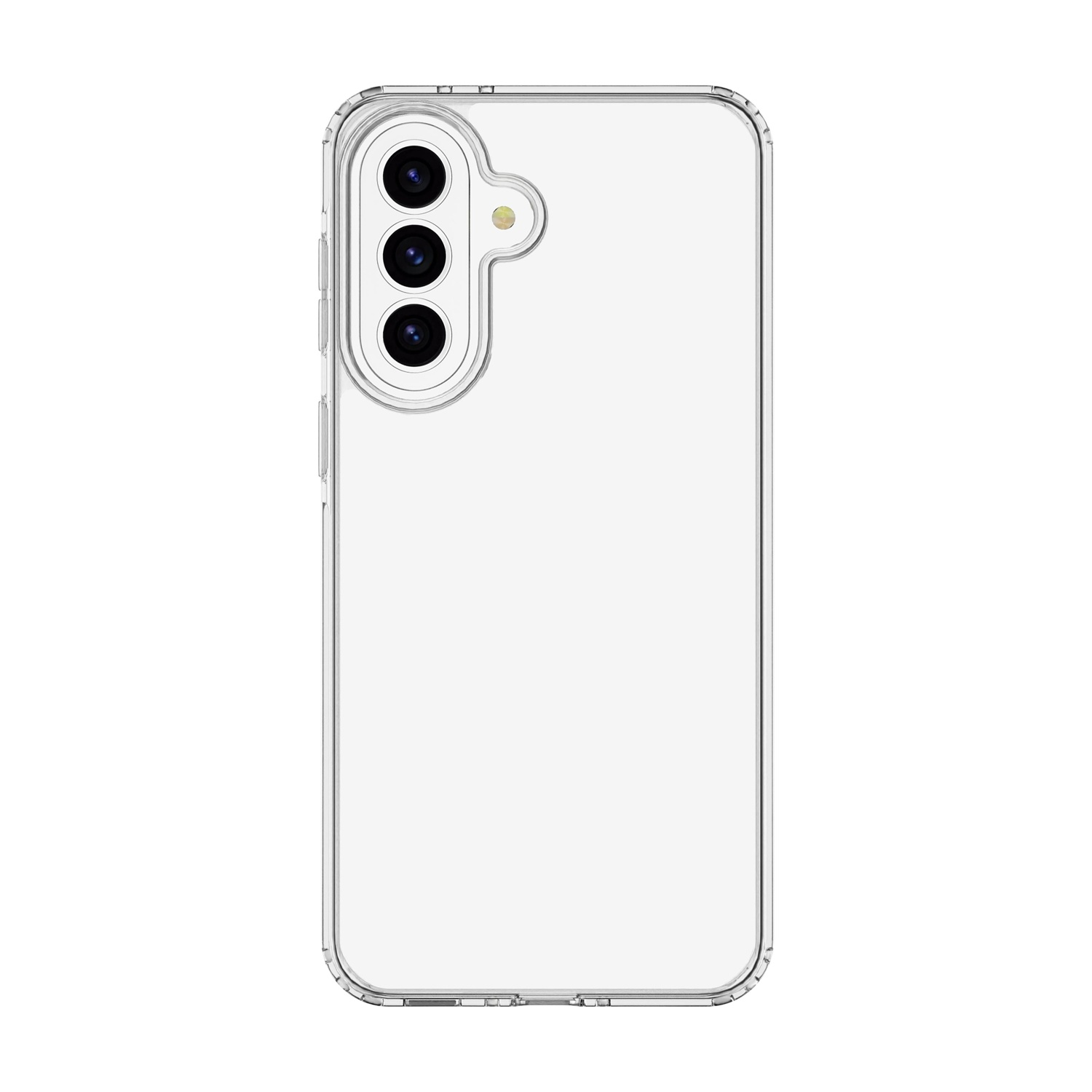 Custodia trasparente per telefono con tre obiettivi e flash.