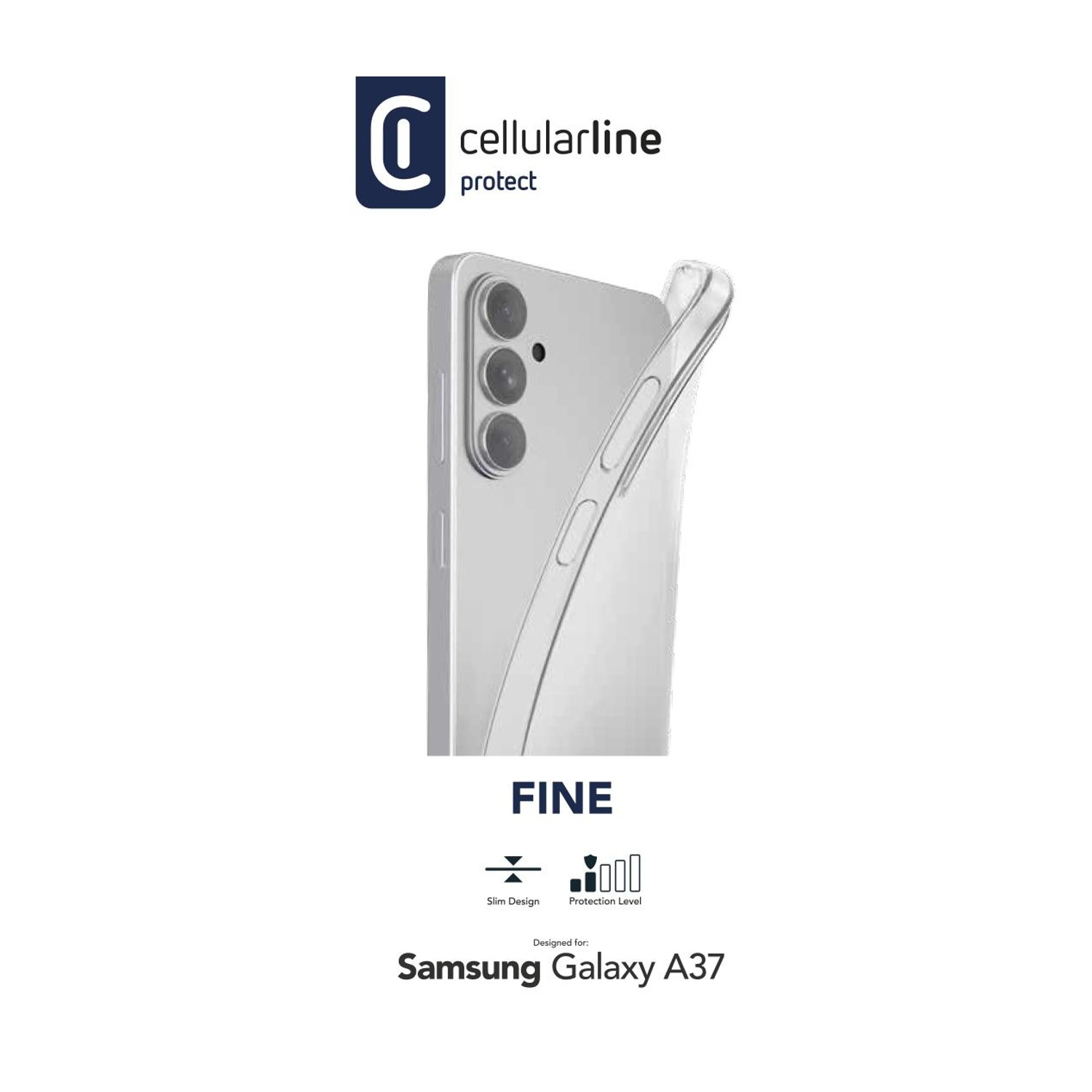 Cover trasparente per Samsung Galaxy A37. Logo Cellularline.