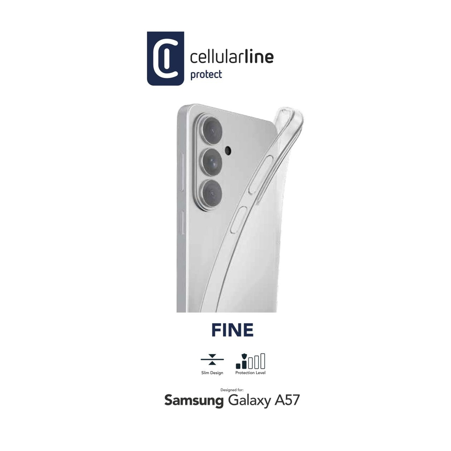 Cover trasparente per Samsung Galaxy A57 con logo Cellularline.