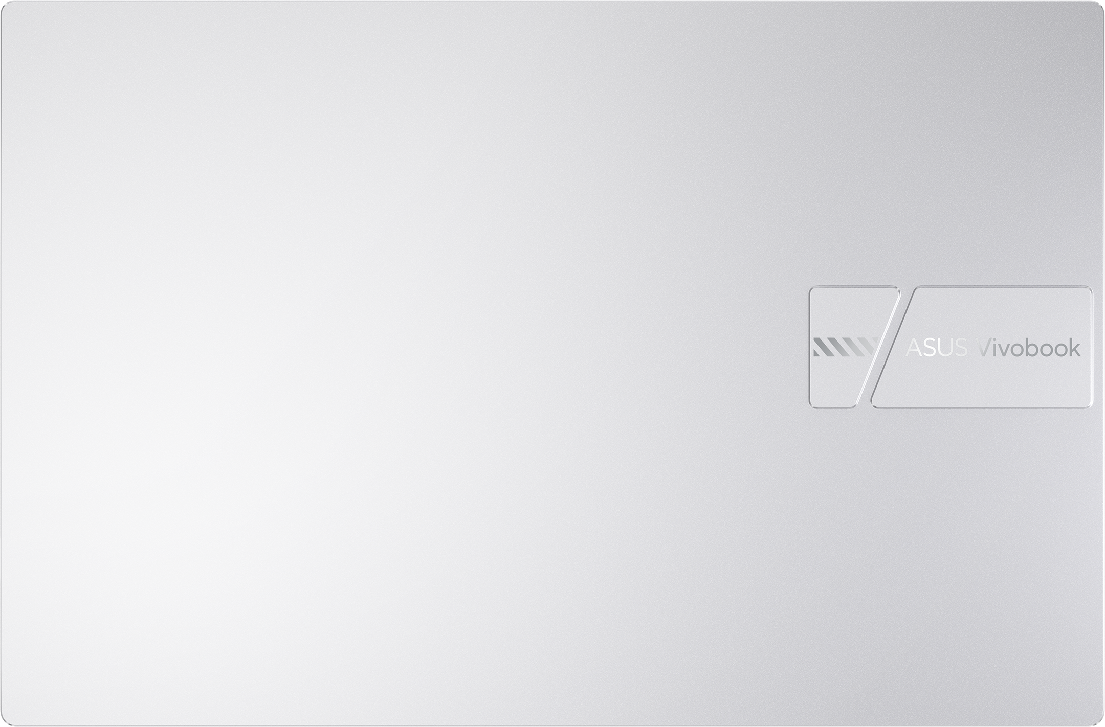 Silbernes Laptopgehäuse mit grauem ASUS Vivobook Logo auf der rechten Seite.