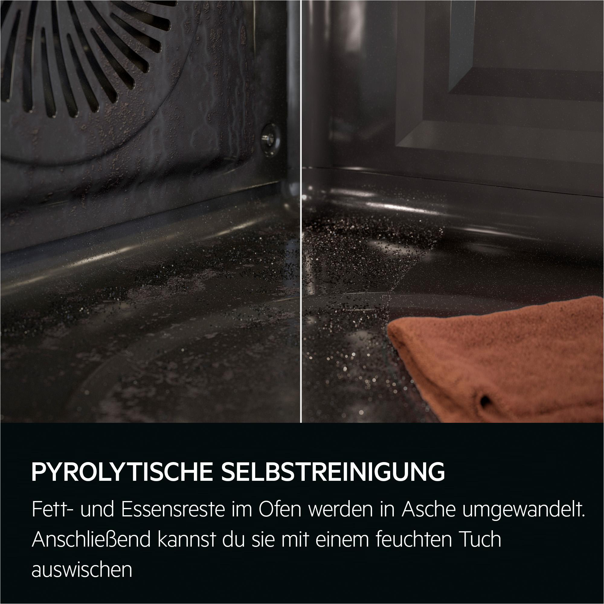 Vorher/nachher Vergleich eines schmutzigen und sauberen Ofens.