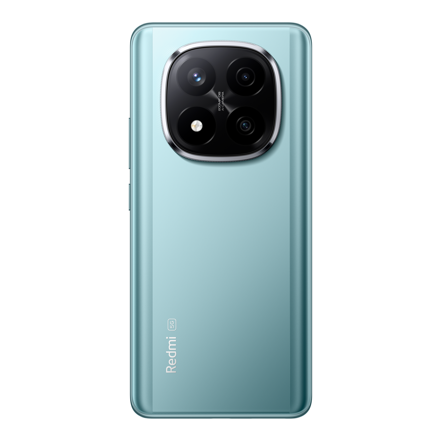 Un smartphone turquesa con un módulo de cámara redondo en la parte trasera.