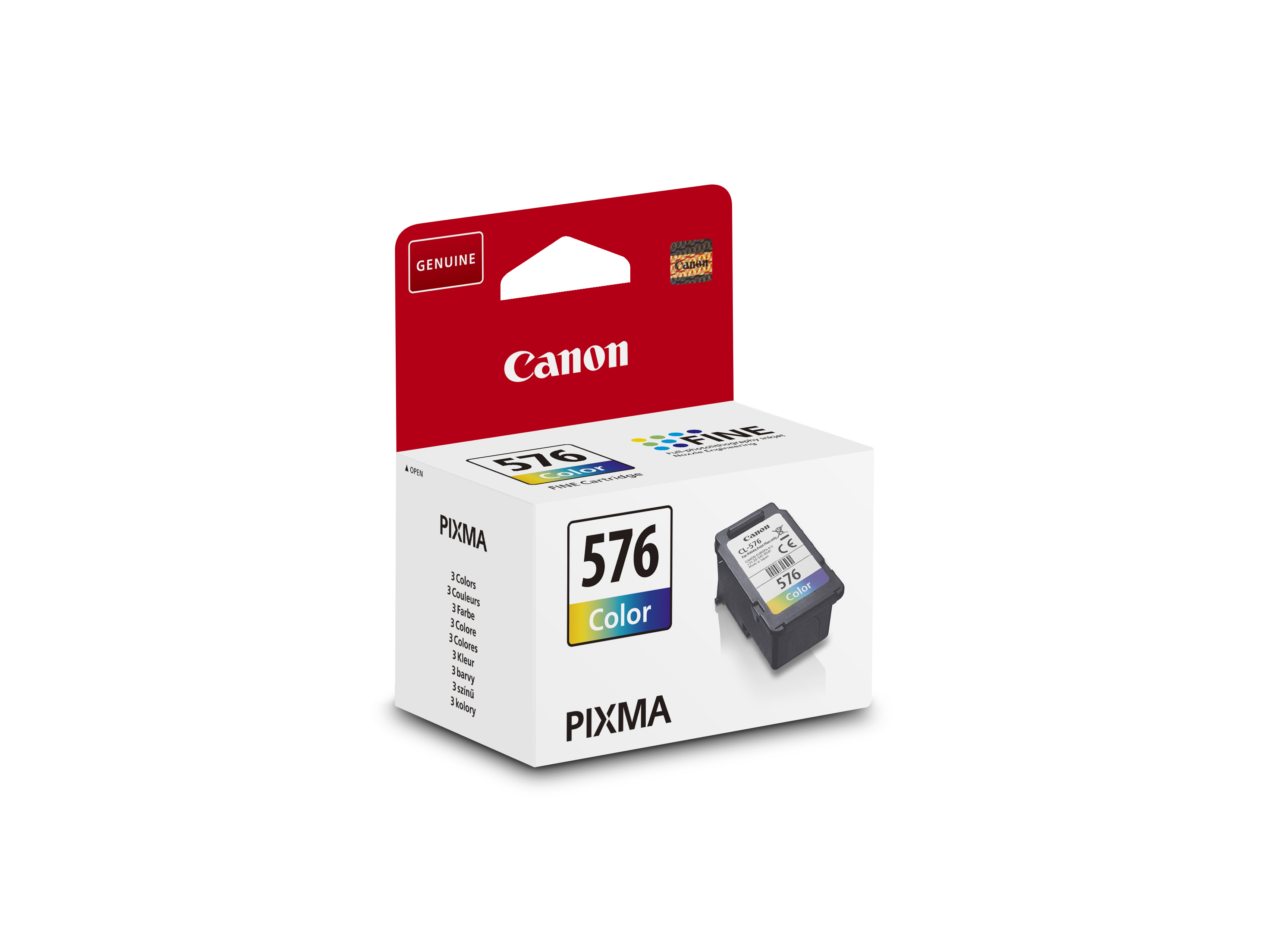 Canon Pixma 576 renkli mürekkep kartuşu orijinal kutusunda.