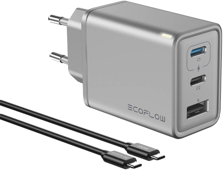 ECOFLOW RAPID hálózati adapter; 2xUSB-C, 1xUSB-A,GaN, 65W (EFA-65W-GAN-CHARGER)