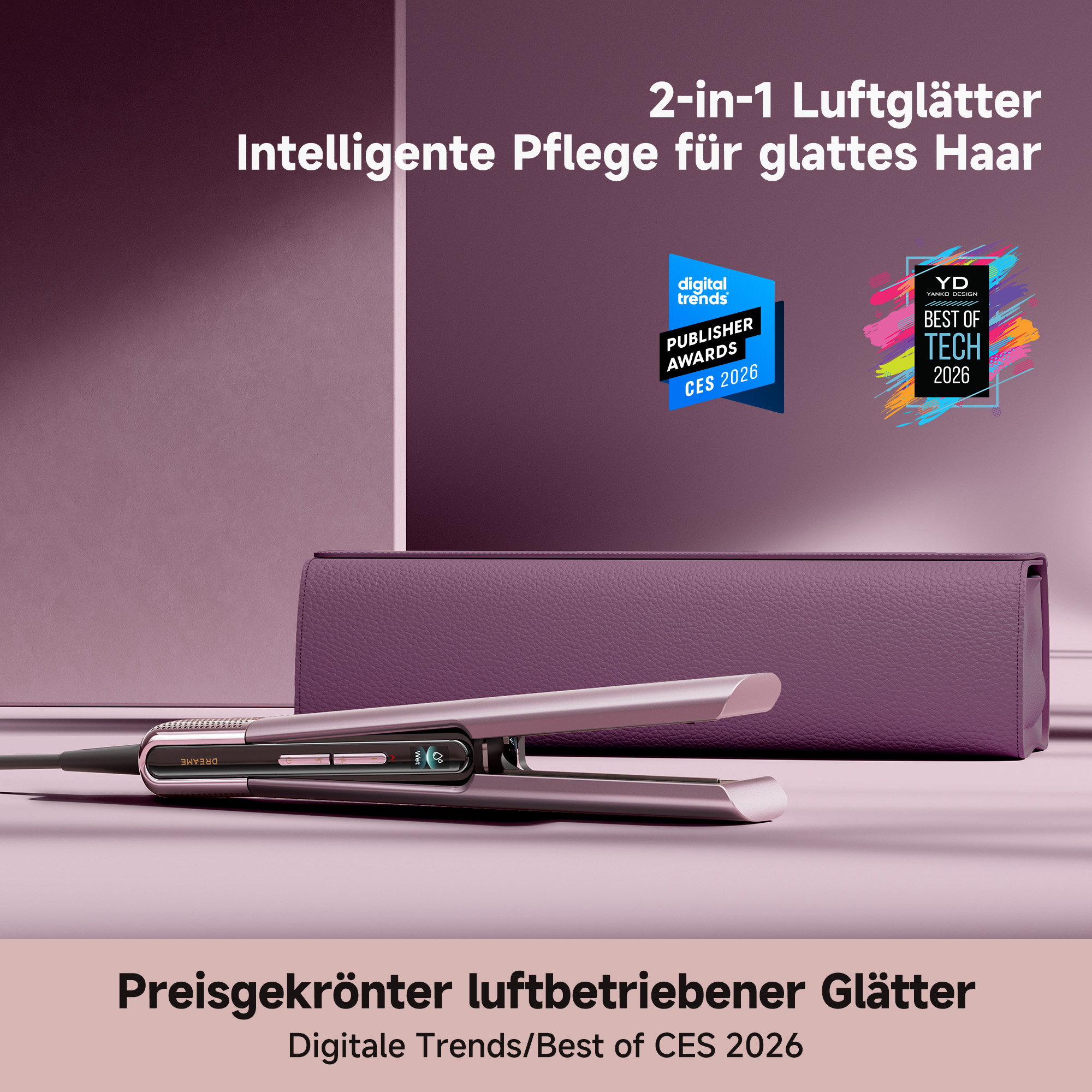 Ein silberner und violetter Luftglätter mit Auszeichnungen.