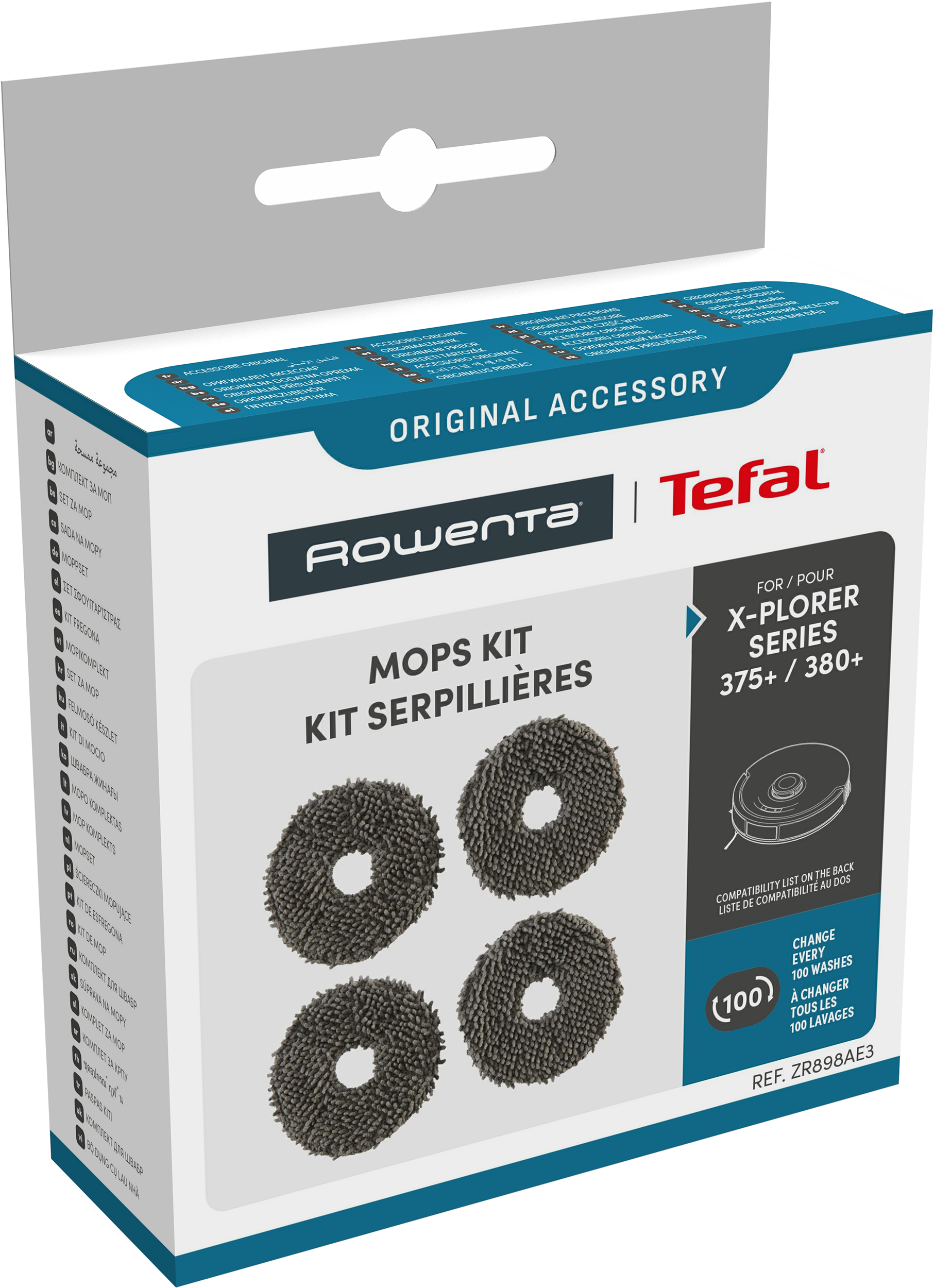 Doboz Rowenta és Tefal felmosó készlettel az X-Plorer Series 375+/380+.