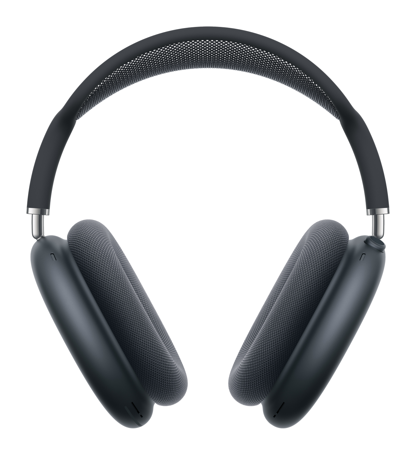 Ciemnoszare słuchawki nauszne ze srebrnymi akcentami na czarnym tle.