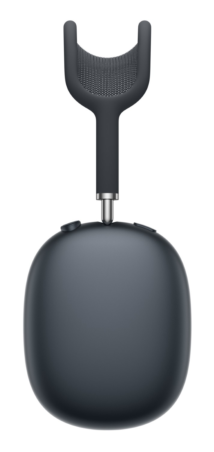 Ciemnoszare słuchawki z wyściełanym pałąkiem i paskiem.