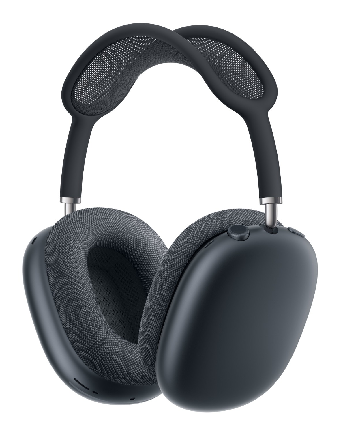 Ciemnoszare słuchawki z wyściełanymi nausznikami i siatkowym pałąkiem.