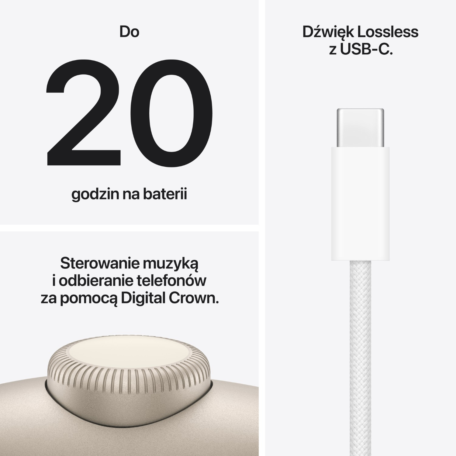 Do 20 godzin pracy na baterii, USB-C i sterowanie Digital Crown.