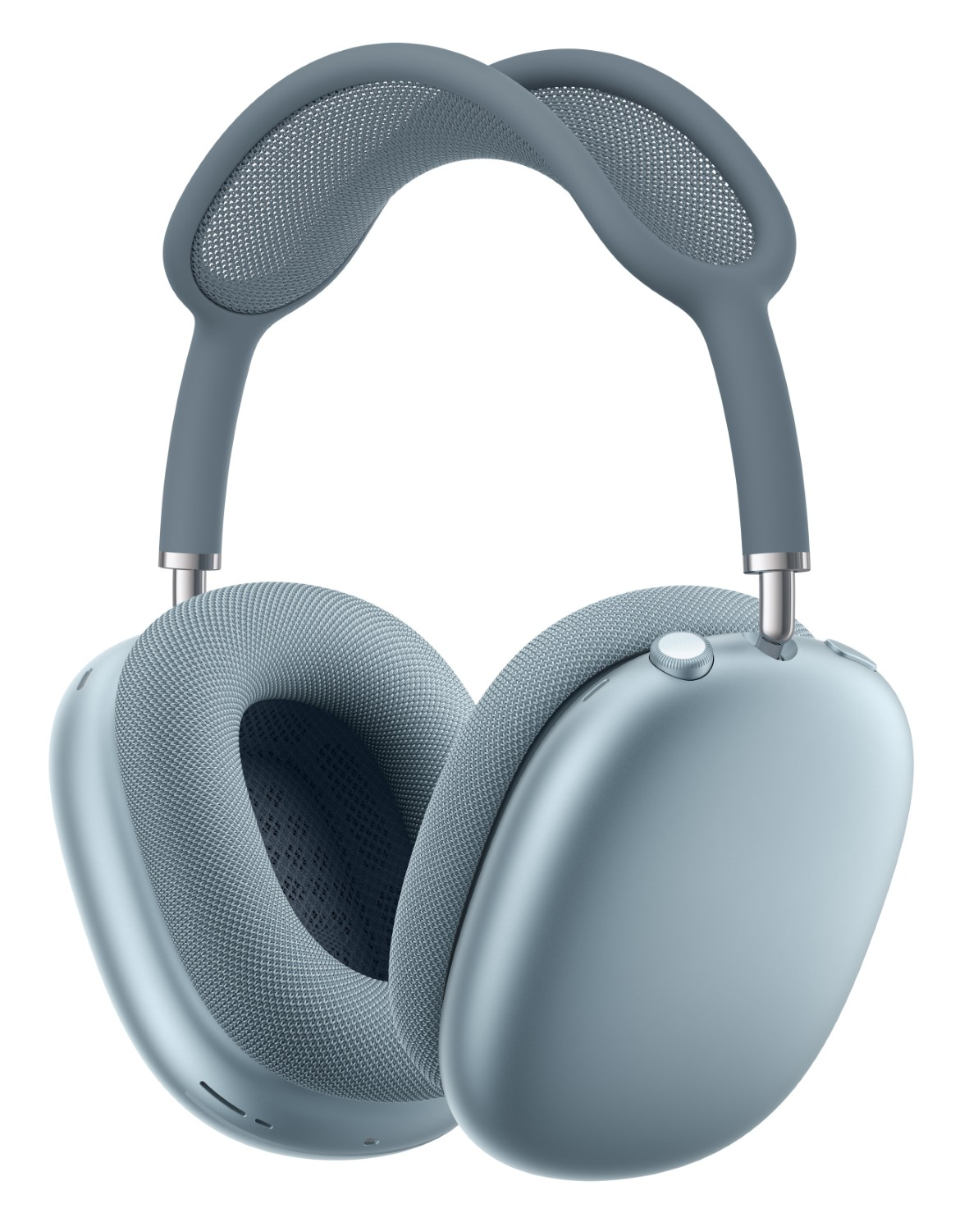Szare słuchawki nauszne z materiałowymi nausznikami i srebrnymi detalami.