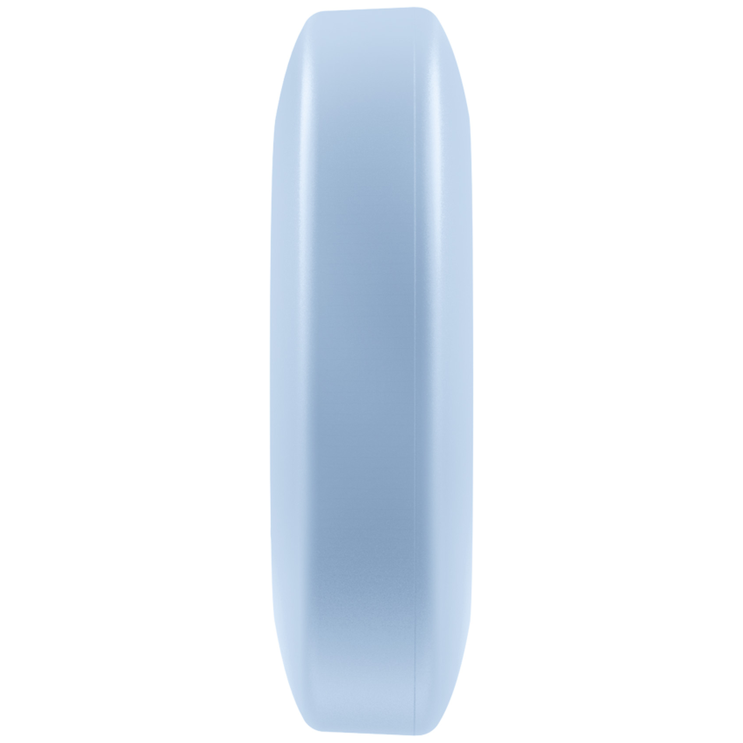 Ein hellblaues, ovales Objekt mit glatten Seiten, auf weißem Hintergrund.