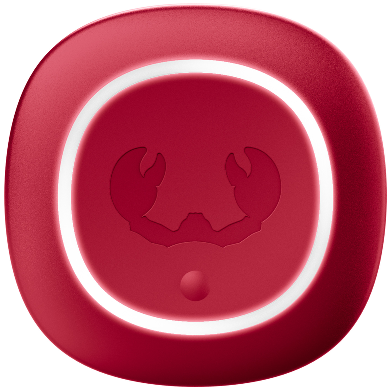 Rotes Objekt mit Krebs-Symbol und weißem Ring.