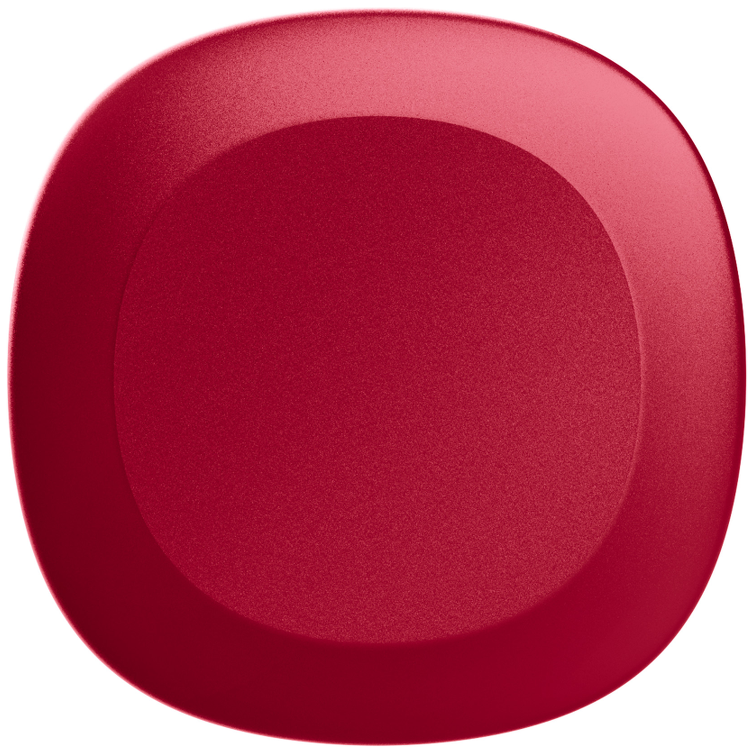Eine rote, glänzende, abgerundete Form mit einem dunkleren Rand.