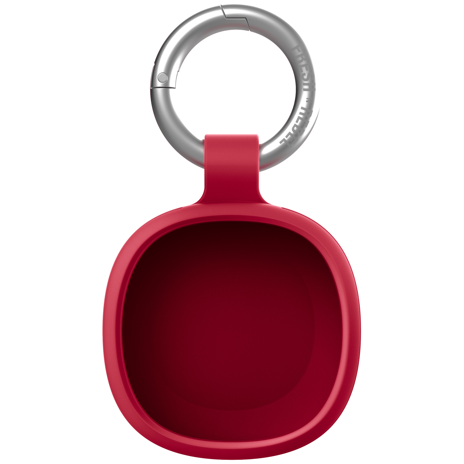 Ein rotes Gehäuse mit einem silbernen Schlüsselring, der oben befestigt ist.