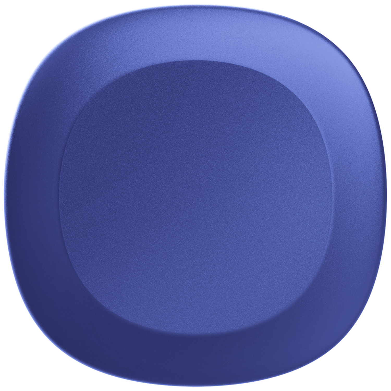 Eine flache, blaue Scheibe mit abgerundeten Ecken und einer leicht erhöhten Mitte.