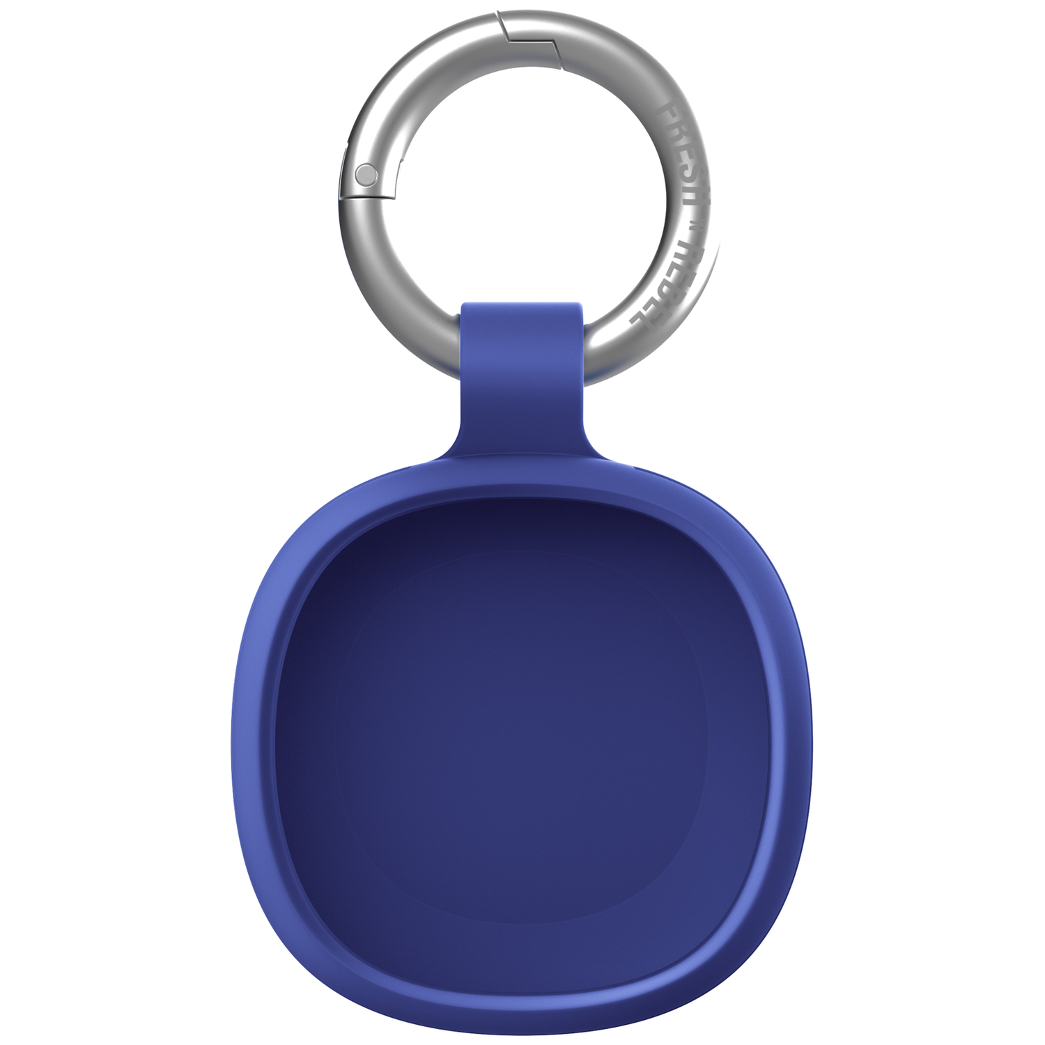 Dunkelblaue Schutzhülle mit silbernem Schlüsselring und Karabiner.
